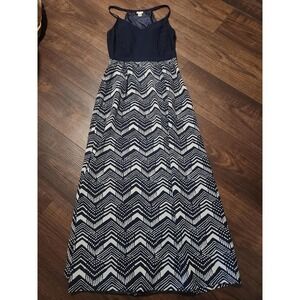 J.Crew Dress Womens 6 Blue Chevron Maxi Spaghetti Strap V Neck Sundress